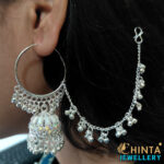 Oxidized Silver Hoop Earrings with Jhumka and Chain - Chinta Jewellery Store