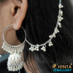 Oxidized Silver Hoop Earrings with Jhumka and Chain - Chinta Jewellery Store