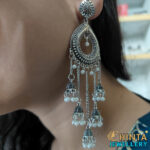 Oxidized Silver Hoop Earrings with Jhumka and Chain - Chinta Jewellery Store