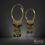 Black and Gold Hoop Earrings with Jhumka Charm - Chinta Jewellery Store