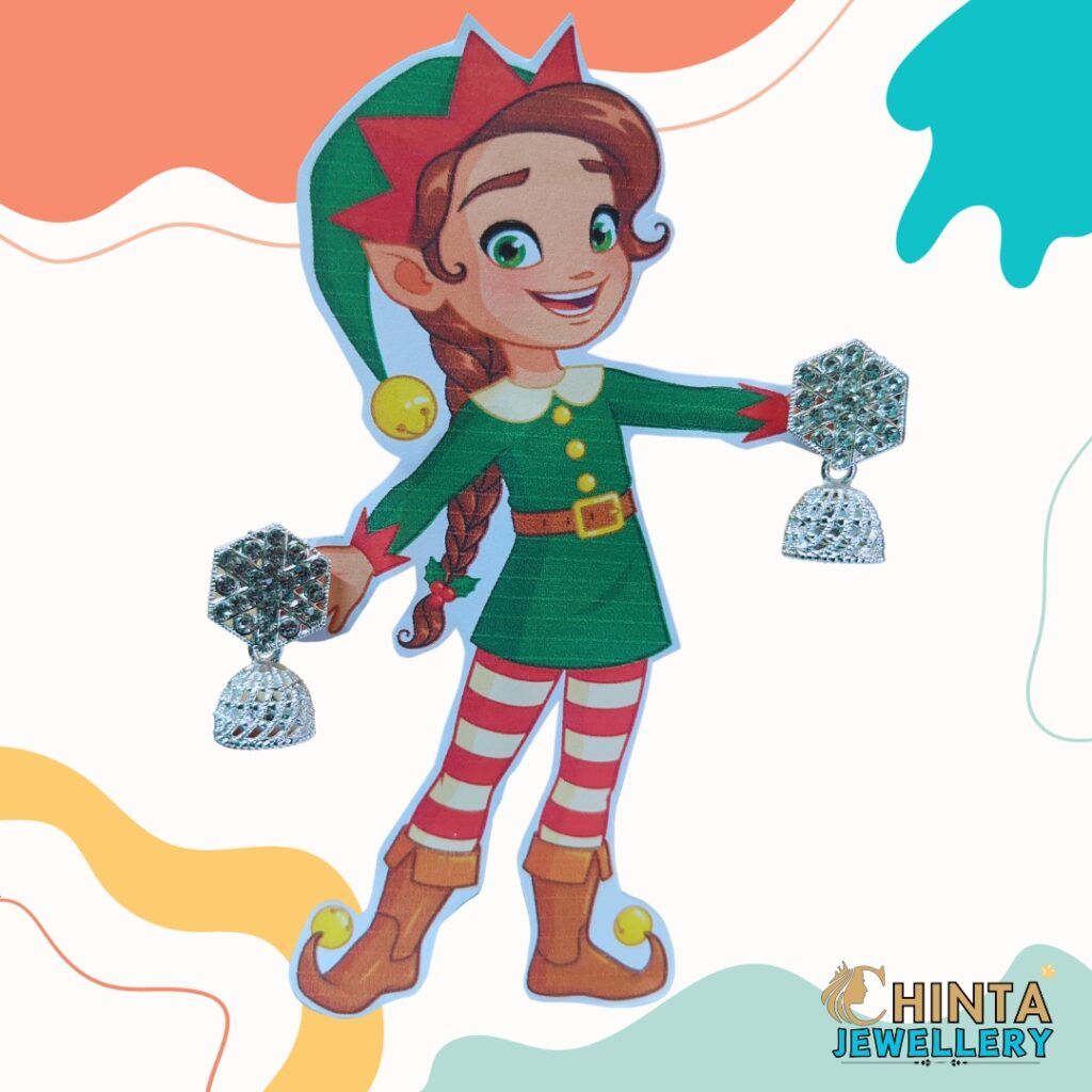 Silver Jhumka Earrings with Crystal Studs - Chinta Jewellery Store