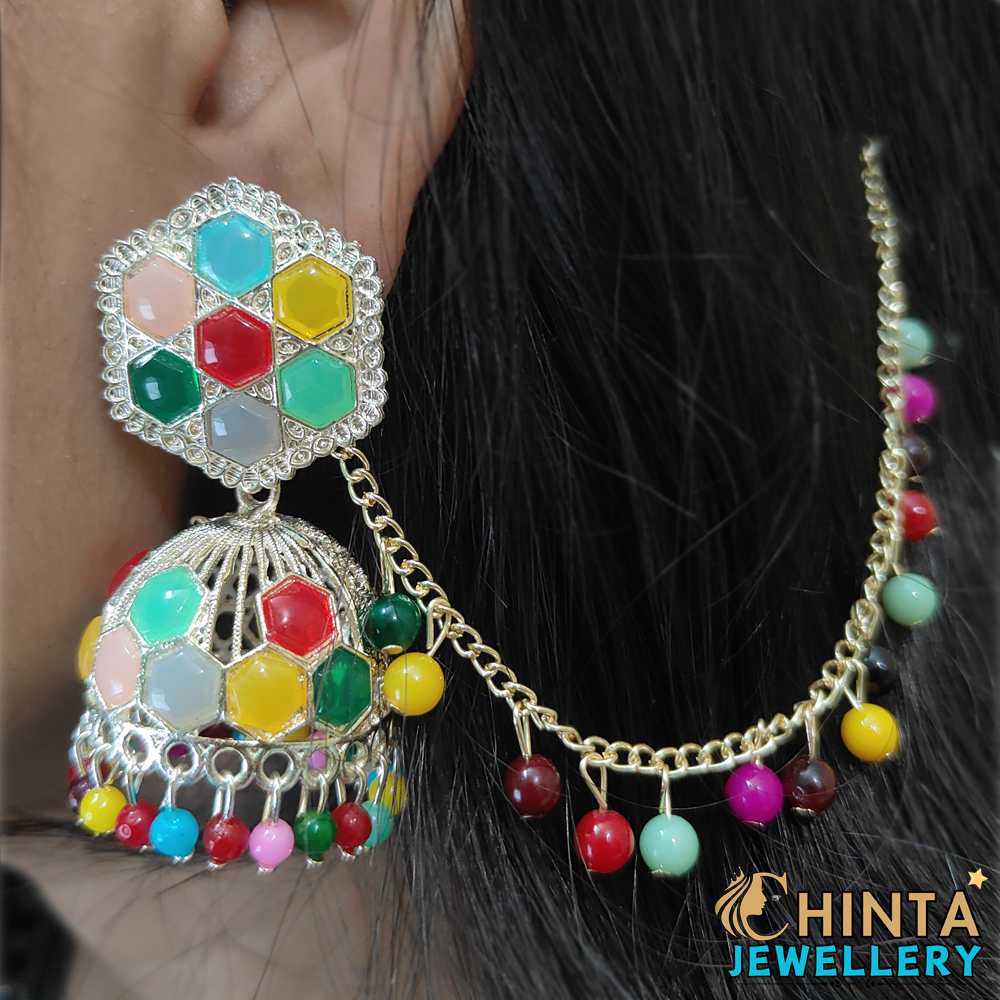 Boho Chic Jhumka Earrings with Multicolor Beads - Chinta Jewellery Store