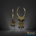 Black and Gold Hoop Earrings with Jhumka Charm - Chinta Jewellery Store