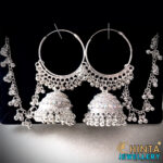 Oxidized Silver Hoop Earrings with Jhumka and Chain - Chinta Jewellery Store