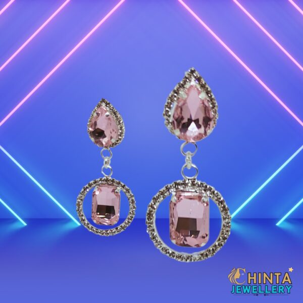 Pink Teardrop Drop Earrings with Crystal Halo - Chinta Jewellery Store