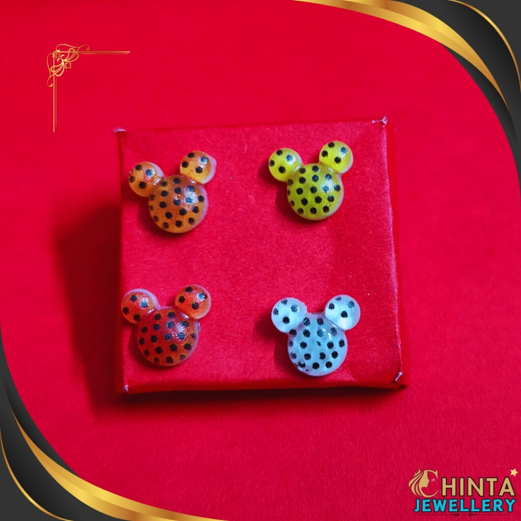 Cute Mickey Mouse Stud Earrings Set with Dotted Design - Chinta Jewellery Store