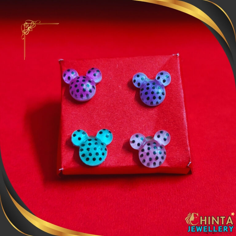 Playful Polka Dot Mickey Mouse Stud Earrings Set (4 Pairs) - Chinta Jewellery Store