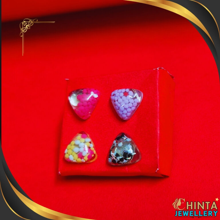 Playful Triangular Stud Earrings Set with Confetti Design - Chinta Jewellery Store