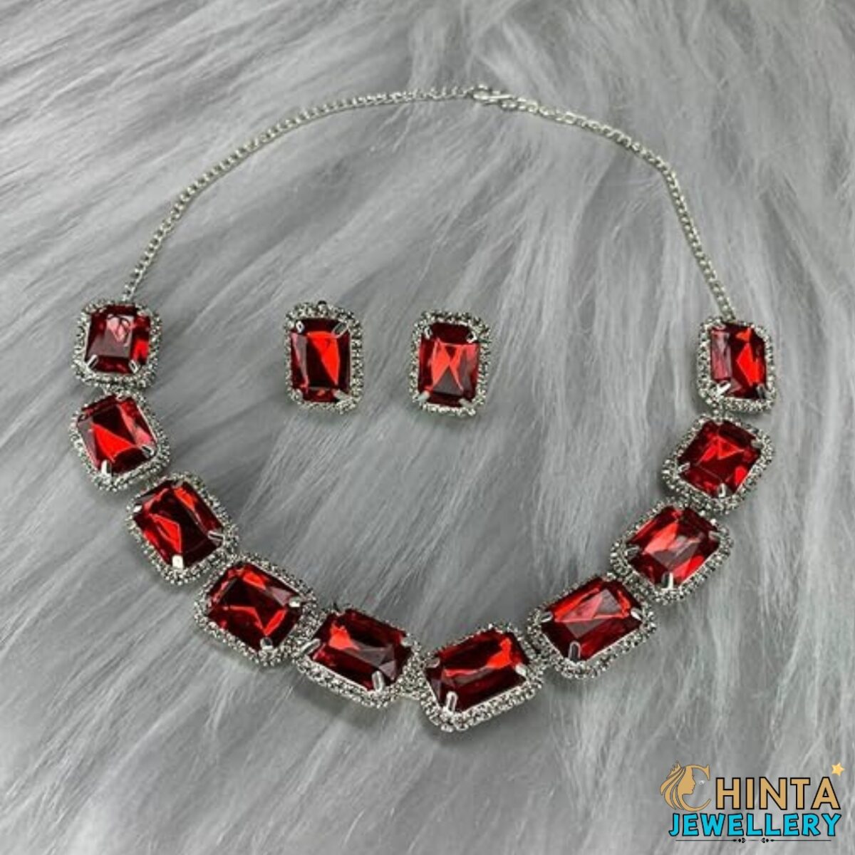 Glamorous Red Necklace and Earring Set - Chinta Jewellery Store