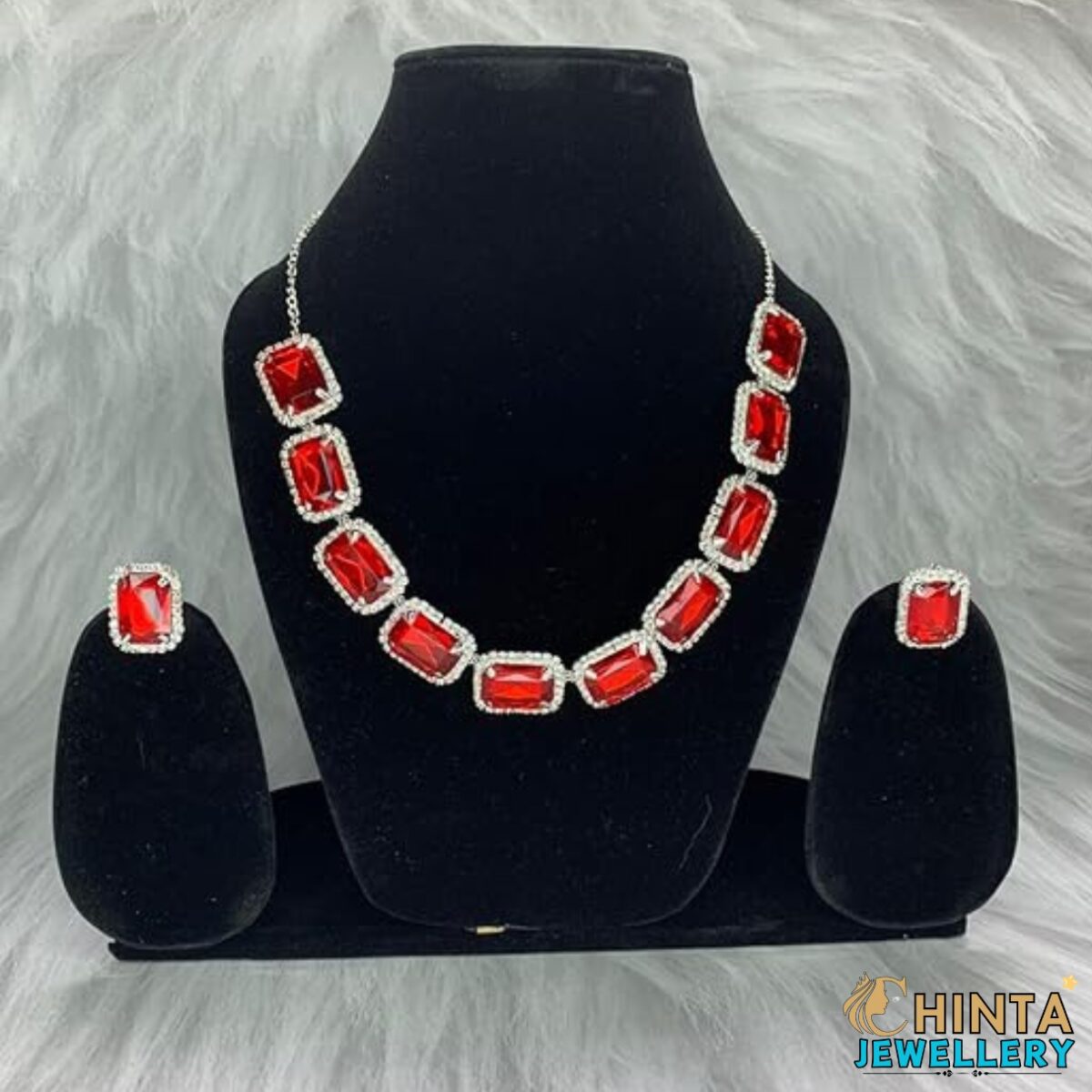 Glamorous Red Necklace and Earring Set - Chinta Jewellery Store