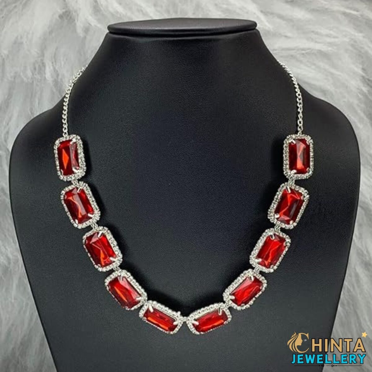 Glamorous Red Necklace and Earring Set - Chinta Jewellery Store