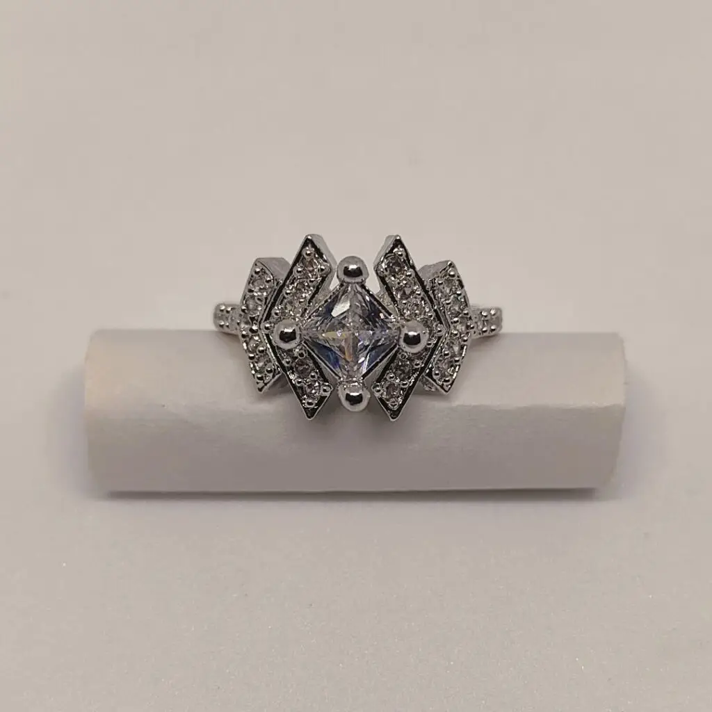 Geometric Silver-Tone Ring with Cubic Zirconia - Chinta Jewellery Store