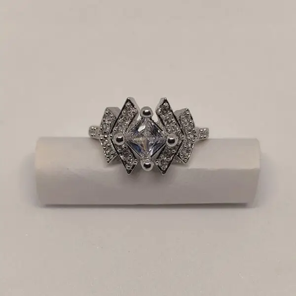 Geometric Silver-Tone Ring with Cubic Zirconia - Chinta Jewellery Store