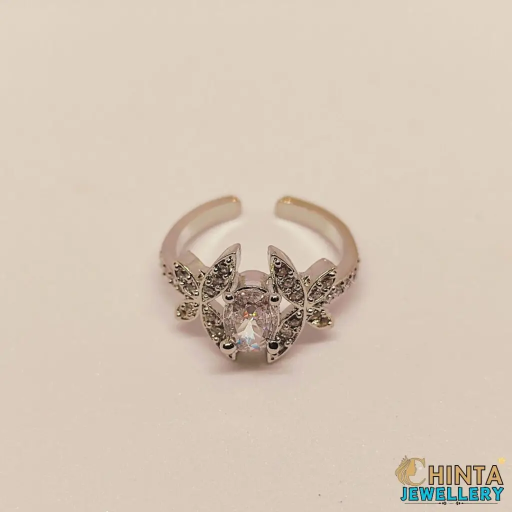 Silver-Tone Ring with Crystal Butterfly Motif - Chinta Jewellery Store
