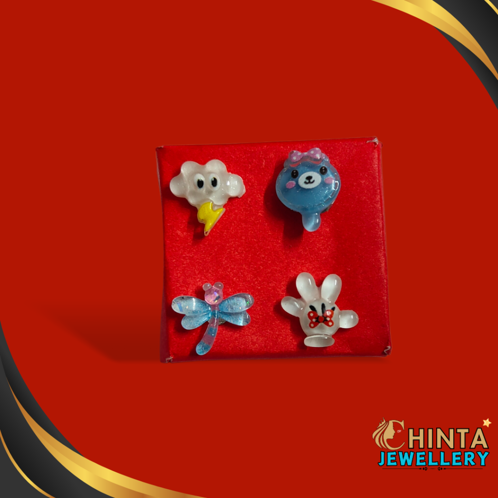 This adorable set of 4 stud earrings features charming cartoon designs: a stormy cloud, a cute