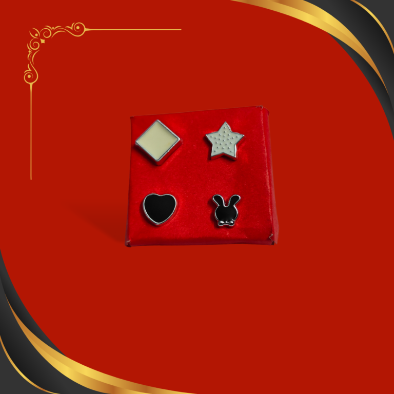 This adorable set of 4 mini stud earrings features a square, star, heart, and bunny. Perfect for adding a touch of whimsy to any outfit!