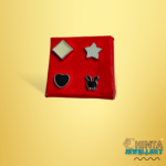 This adorable set of 4 mini stud earrings features a square, star, heart, and bunny. Perfect for adding a touch of whimsy to any outfit!