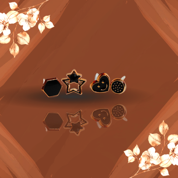 Geometric & Heart-Shaped Stud Earrings Set (4 Pairs) - Chinta Jewellery Store