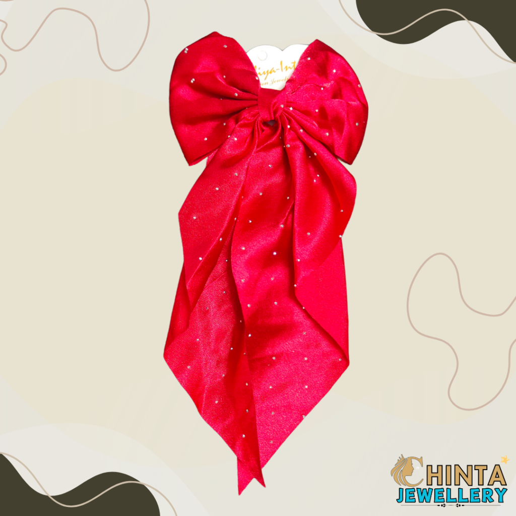 Radiant Red Silk & Gemstone Hairbows for Women - Chinta Jewellery Store-3