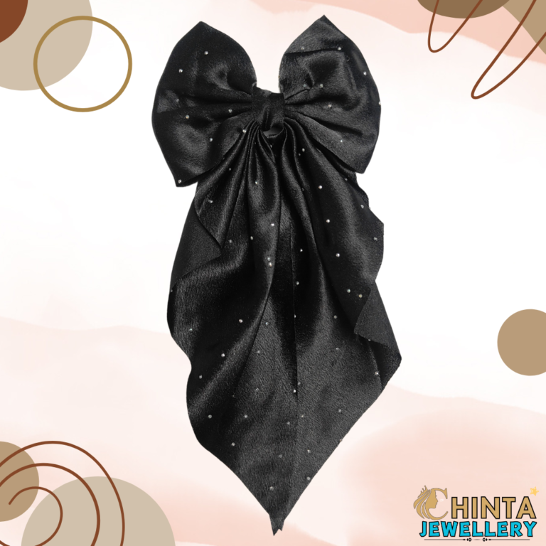 Elegant Black Silk & Gemstone Hairbows for Women - Chinta Jewellery Store-5