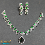 Elegant Emerald Green Teardrop American Diamond Necklace & Earring Set - Chinta Jewellery Store
