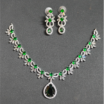 Elegant Emerald Green Teardrop American Diamond Necklace & Earring Set - Chinta Jewellery Store