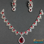 Dazzling Ruby Red & American Diamond Necklace & Earring Set - Chinta Jewellery Store