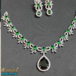 Elegant Emerald Green Teardrop American Diamond Necklace & Earring Set - Chinta Jewellery Store