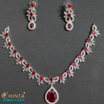 Dazzling Ruby Red & American Diamond Necklace & Earring Set - Chinta Jewellery Store