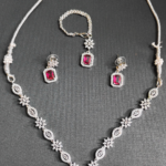 Radiant Ruby Red & American Diamond Necklace & Earring Set - Chinta Jewellery Store