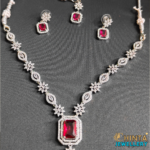 Radiant Ruby Red & American Diamond Necklace & Earring Set - Chinta Jewellery Store